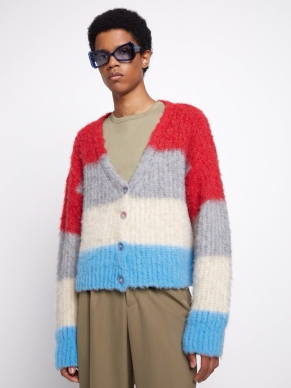 Maison Kitsune Fluffy Striped Boxy Cardigan